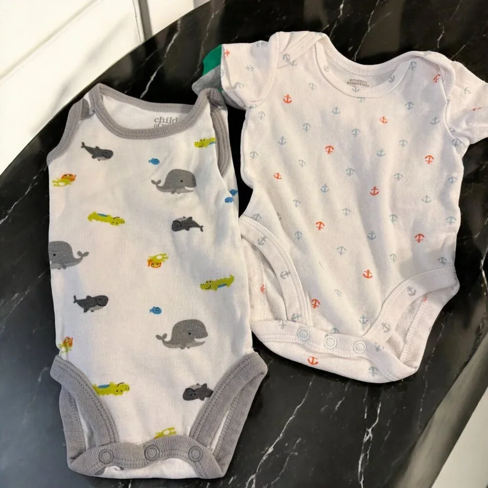 Newborn Size Baby Bundle 5 Piece Footies Bodysuits
